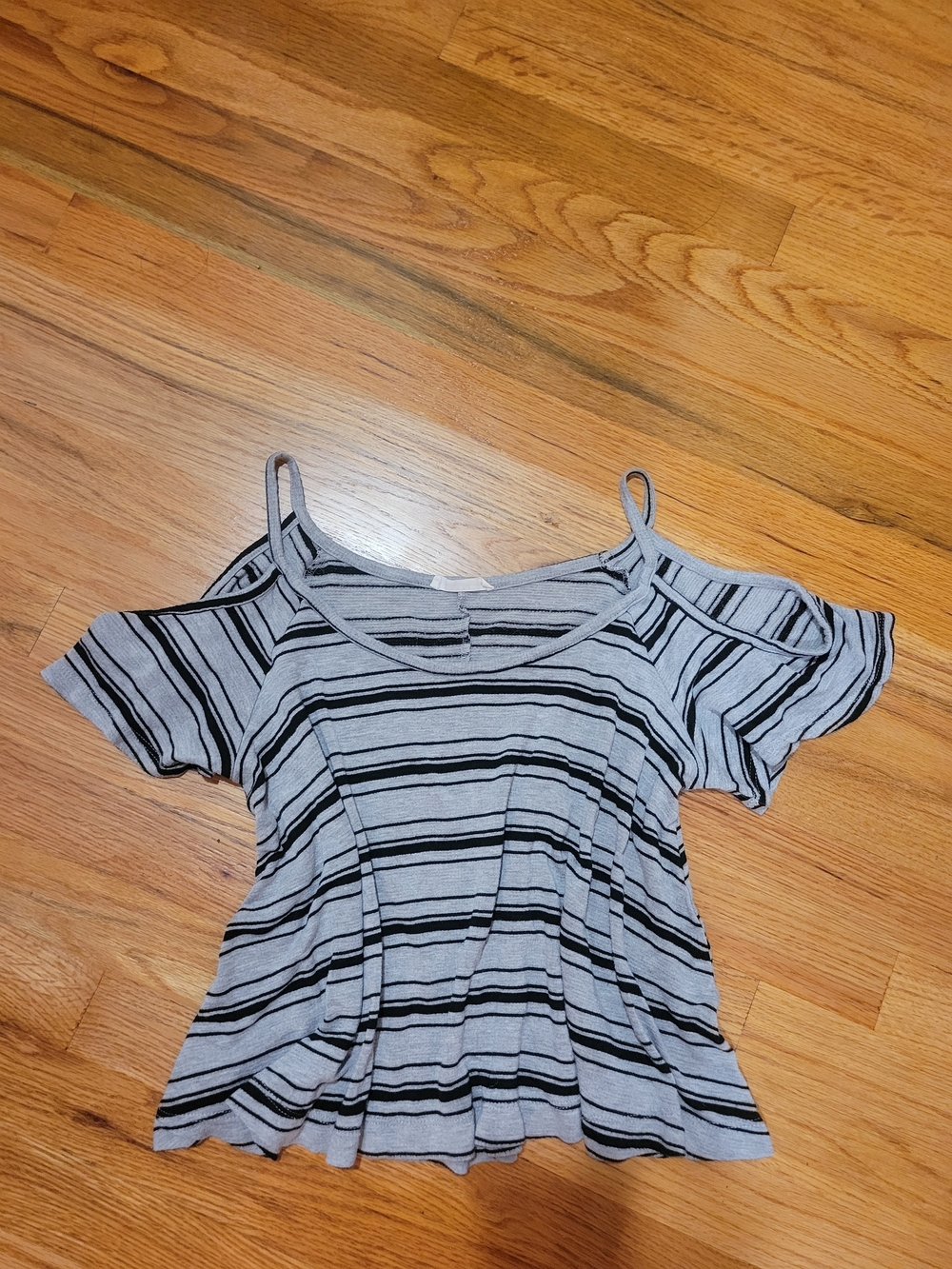 Lush Gray and Black Striped Cold-Shoulder Crop Top